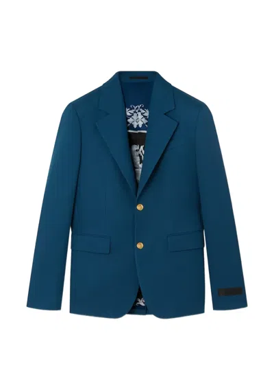 Versace Button Logo-patch Blazer In Blue