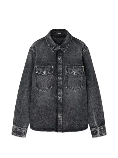 Versace Button Pocket Shirt In Gray