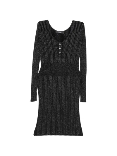 Versace Button Ribbed Dress In Black