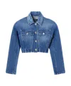 Versace Stone-washed Crop Denim Jacket In Blue