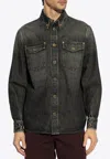 Versace Button-up Denim Jacket In Gray