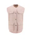 Versace Button-up Frayed Tweed Waistcoat In Rosa E Bianco