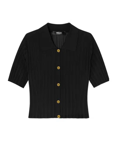 Versace Button-up Knitted Shirt In Black