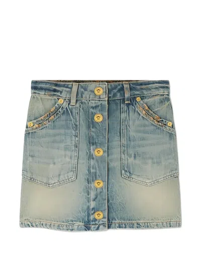 Versace Kids' Button-up Mini Skirt In Blue