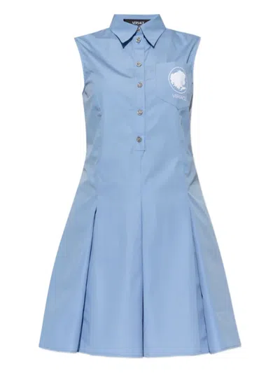 Versace Button-up Sleeveless Dress In Blue