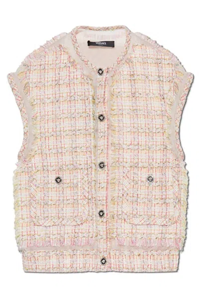 VERSACE BUTTON-UP TWEED GILET