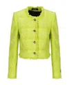 Versace Fringed Metallic Checked Wool-blend Tweed Jacket In Yellow