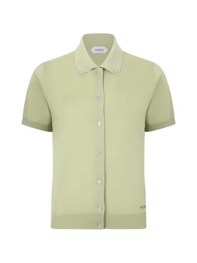 Versace Button-down Short-sleeve Shirt In Green