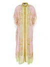 Versace Multicolor Caftan With Button Closure And All-over Geometric Print In Fabric Woman In Pink
