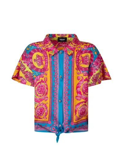 Versace Kids' Buttoned Floral Shirt In Multi