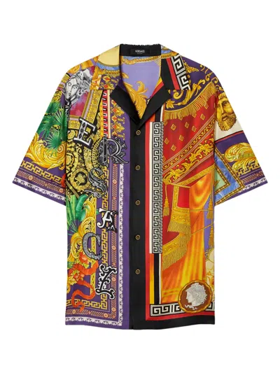Versace Buttoned Graphic-print Shirt In Multi
