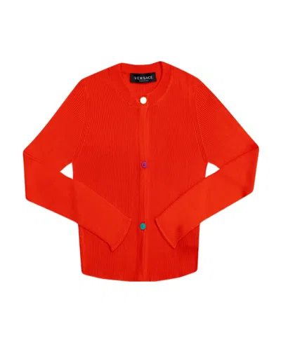 Versace Buttoned Knitted Cardigan In Red