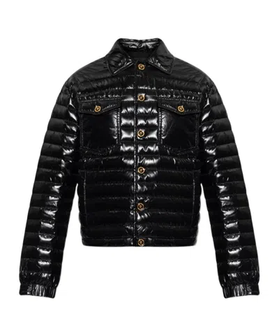 Versace Buttoned Quilted Jacket In Blue