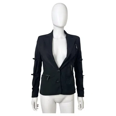 Pre-owned Versace By Donatella F/w 2003 Black Bondage-strap Blazer With Multi-zip Hardware