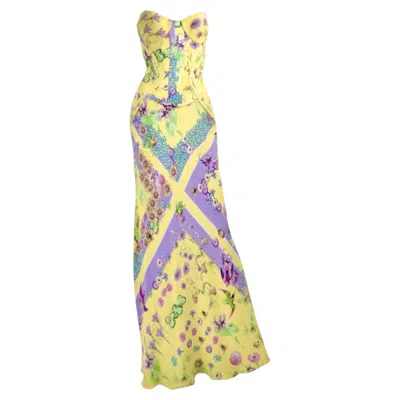 Pre-owned Versace By Donatella  Vintage Archival S/s 2004 Floral Corset Gown In Sand
