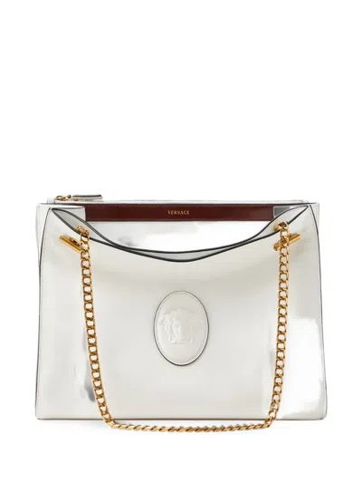 Versace Cabine Leather Shoulder Bag In Neutral