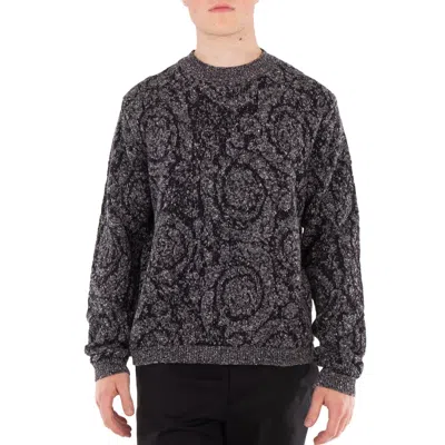 Versace Cable-knit Barocco Sweater In Gray