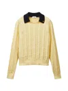 Versace Cable-knit Contrasting-collar Sweater In Yellow