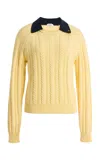 Versace Cable-knit Contrasting-collar Sweater In Yellow