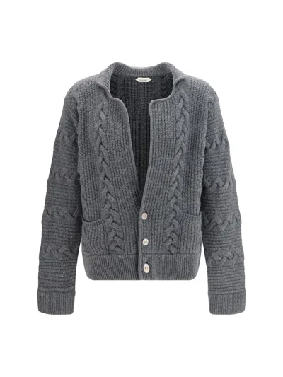 Versace Cable-knit With Medusa Head Buttons Cardigan In Gray