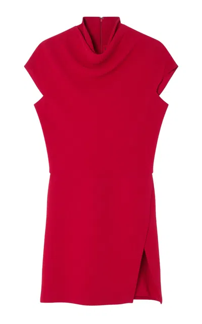 Versace Turtleneck Cap-sleeve Cady Slit Mini Dress In Red