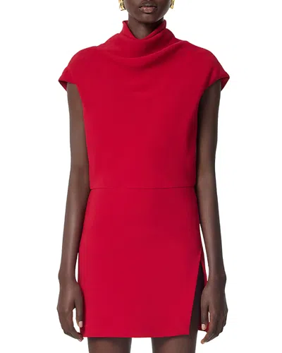 Versace Turtleneck Cap-sleeve Cady Slit Mini Dress In Red