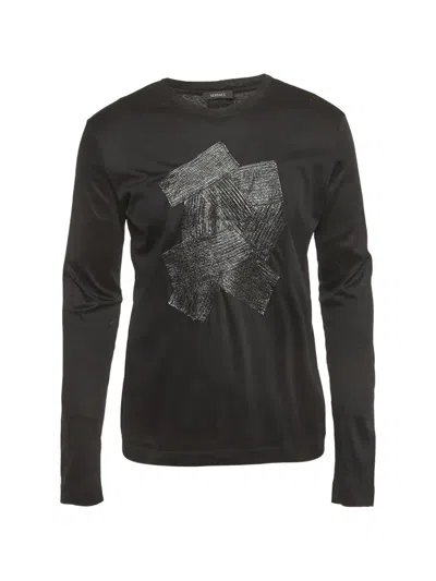Pre-owned Versace Calf Leathe- Applique T-shirt In Black