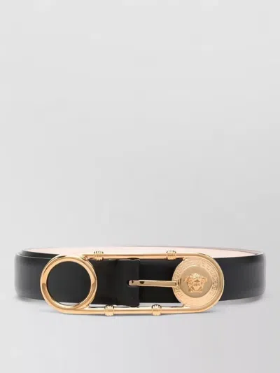 Versace Calf Leather 30mm Belt Adjustable Buckle In Black