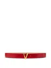 Versace Adjustable Calf Leather Belt With V Buckle In Red