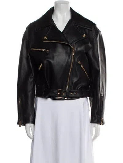 Pre-owned Versace Calf Leather Biker Jacket W/ Tags In Black