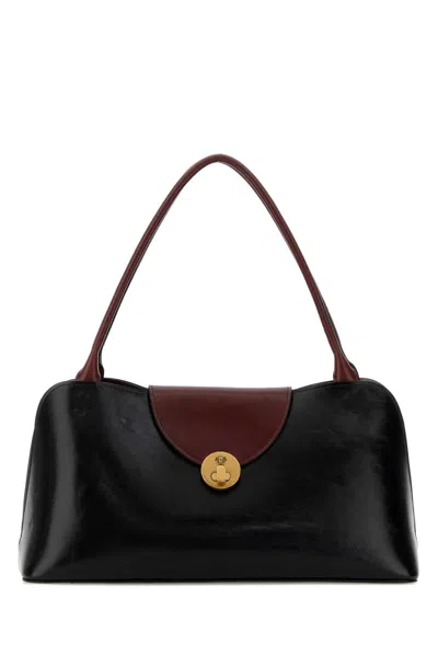 Versace Calf Leather Colorblock Shoulder Bag In Black