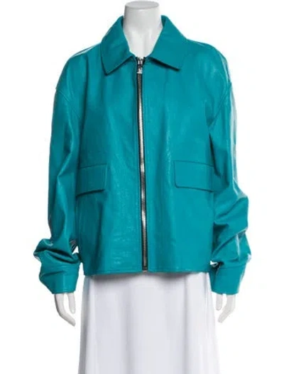 Pre-owned Versace Calf Leather Jacket W/ Tags In Blue