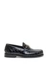 Versace Medusa Crocodile-embossed Leather Loafers In Black