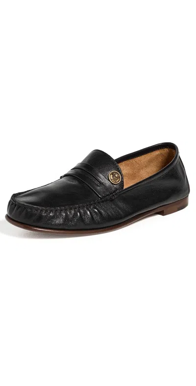 Versace Calf Leather Loafers 1b55j Black Gold '82