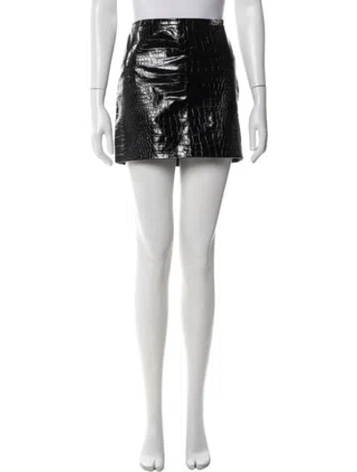 Pre-owned Versace Calf Leather Mini Skirt In Black