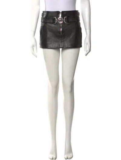 Pre-owned Versace Calf Leather Mini Skirt In Black