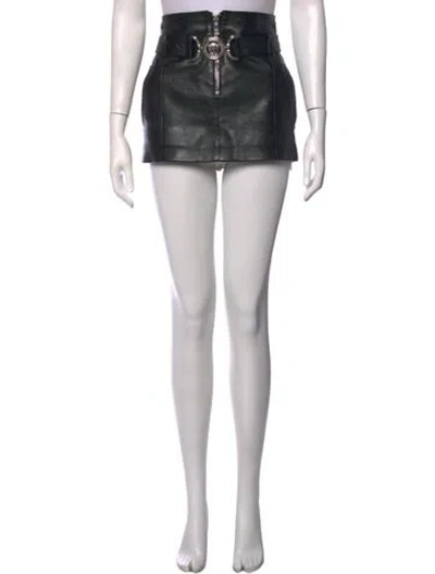 Pre-owned Versace Calf Leather Mini Skirt In Black