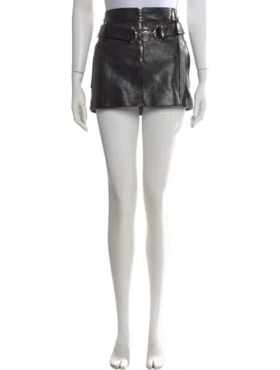 Pre-owned Versace Calf Leather Mini Skirt W/ Tags In Black
