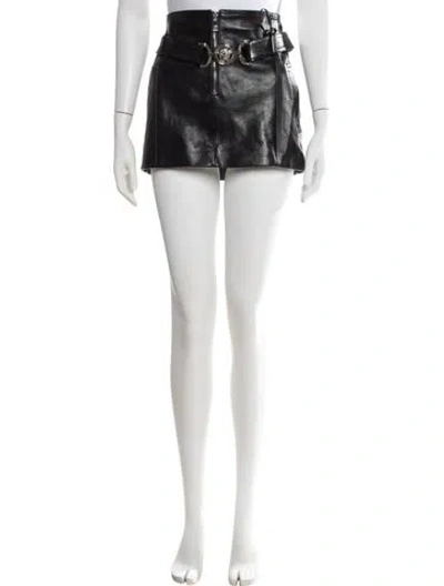 Pre-owned Versace Calf Leather Mini Skirt W/ Tags In Black