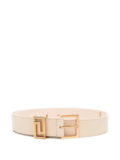 Versace Calf Leather Belt 30 Mm Adjustable Length In Neutral