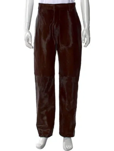 Pre-owned Versace Calf Leather Pants In Brown
