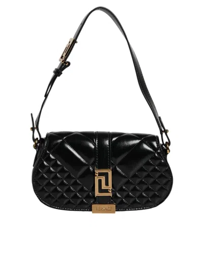 Versace Calf Leather Quilted Shoulder Strap Women's Bag In Black
