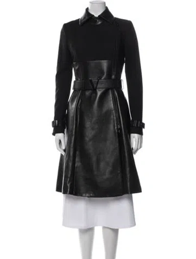 Pre-owned Versace Calf Leather Trench Coat In Black