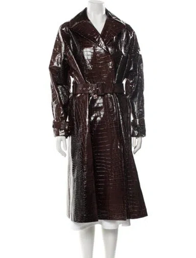 Pre-owned Versace Calf Leather Trench Coat W/ Tags In Brown