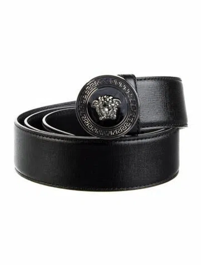 Pre-owned Versace Calf Leather Waist Belt In Black