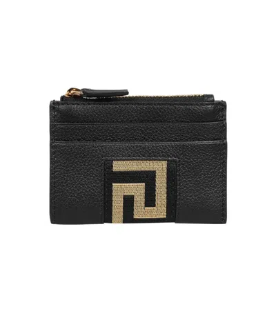 Versace Calf Leather Wallet In Black