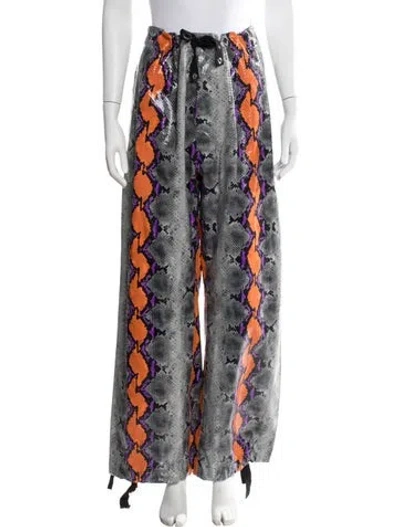 Pre-owned Versace Calf Leather Wide Leg Pants In Gray