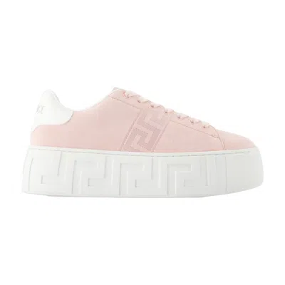 Versace Calfskin Leather Platform Sneaker In Pink