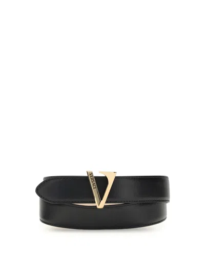 Versace Calfskin V Belt In Black