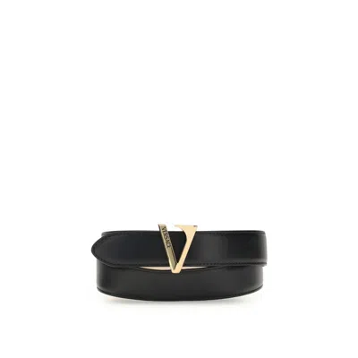 Versace Calfskin V Belt In Black